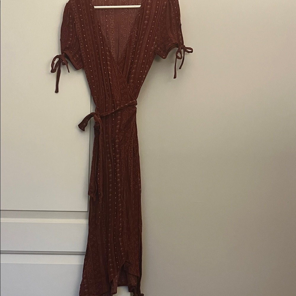 Cotton Candy High Low Wrap Dress in burgundy with cream accents